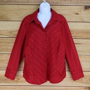 Covington Long Sleeve Button Up Shirt Womens Sz 18W Red Striped Sparkly Collared